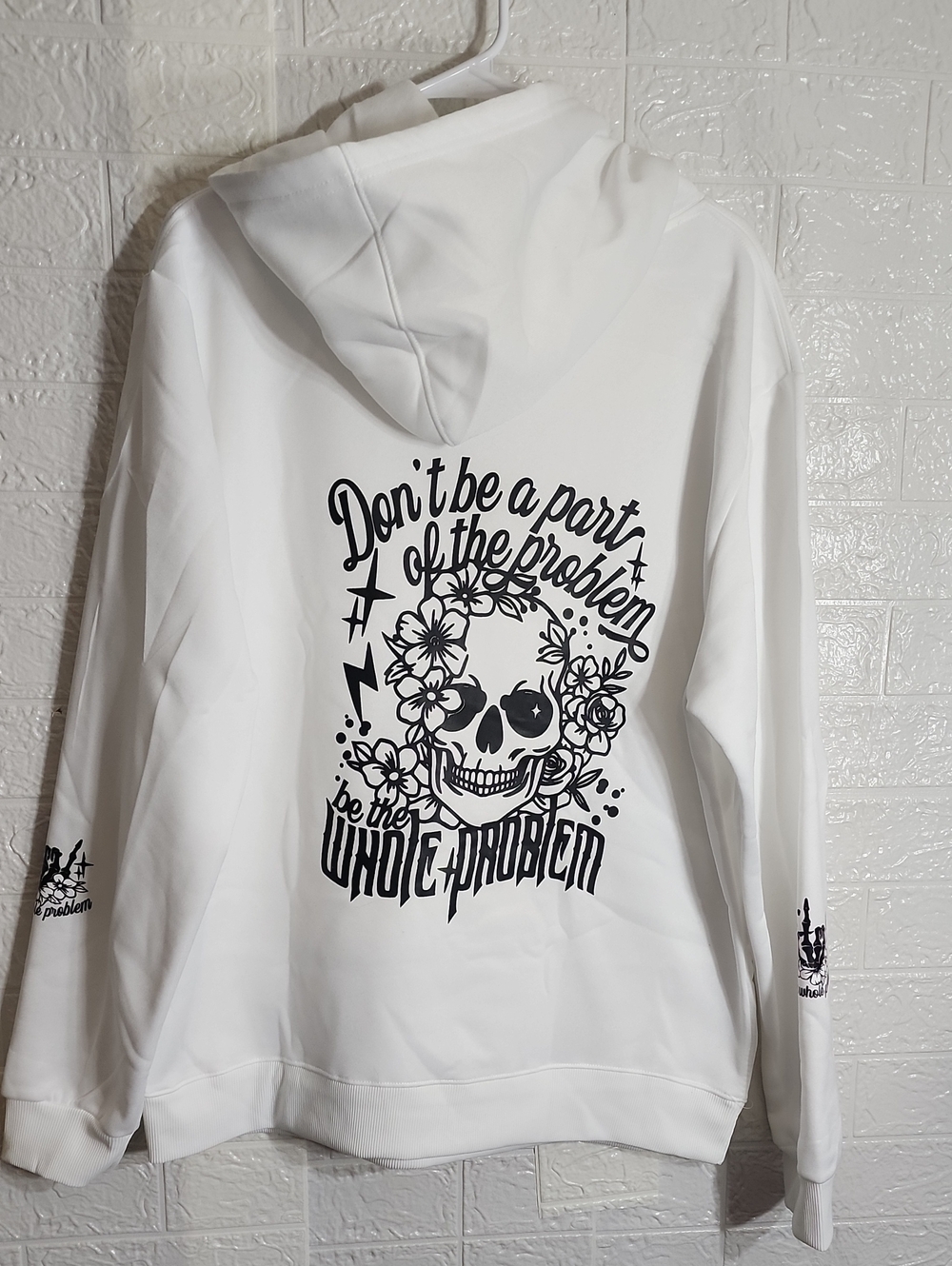 White Graphic Skull Hoodie with Back Print